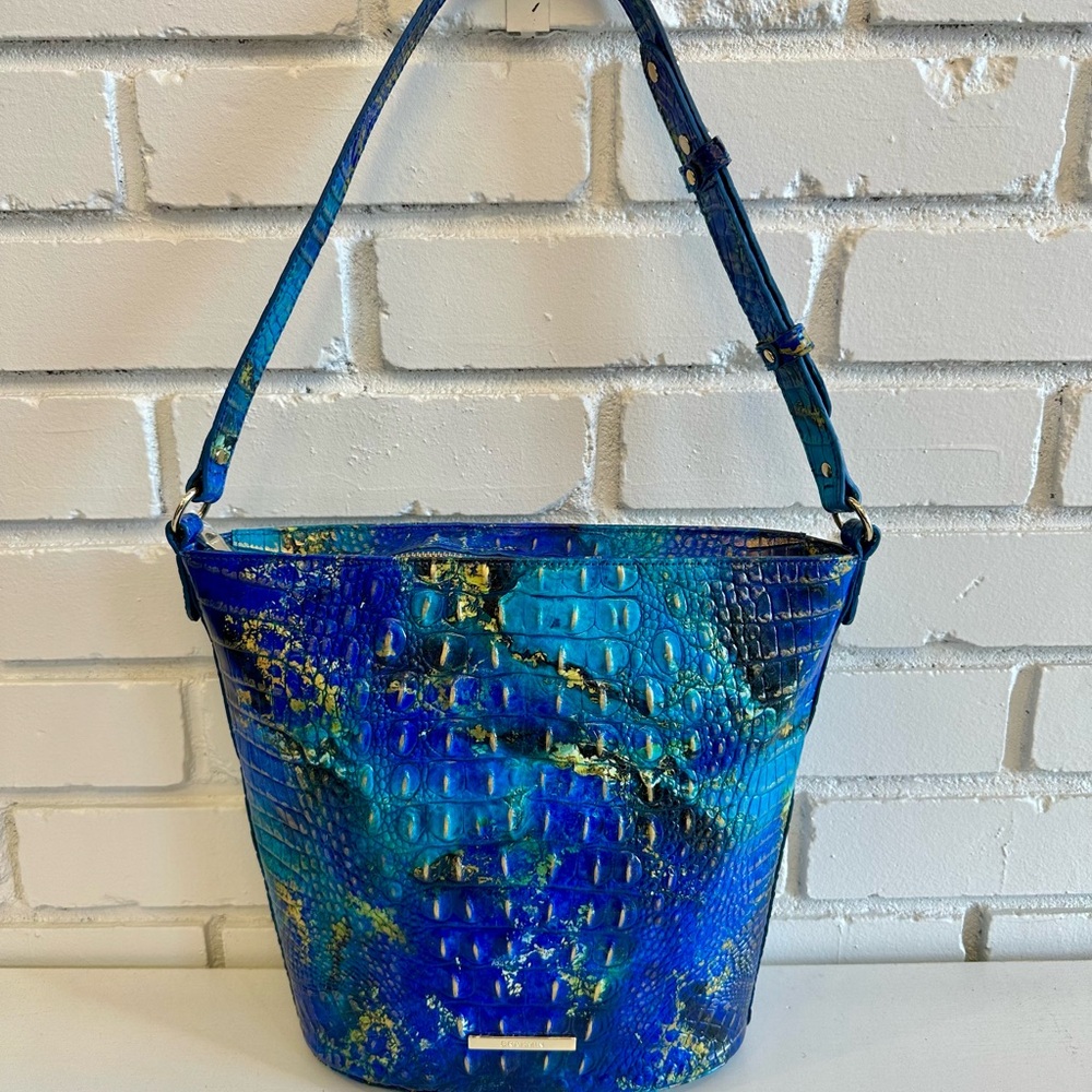 Brahmin Vibrant Blue and Gold Embossed Shoulder Bag - Picture 3 of 3